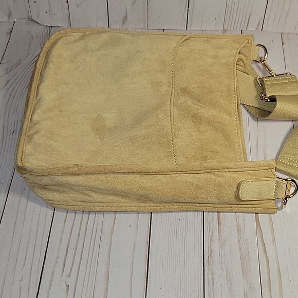 Ah dorned Messenger Crossbody Bag Faux Suede Light Tan  Camel Guitar Strap - Picture 5 of 13